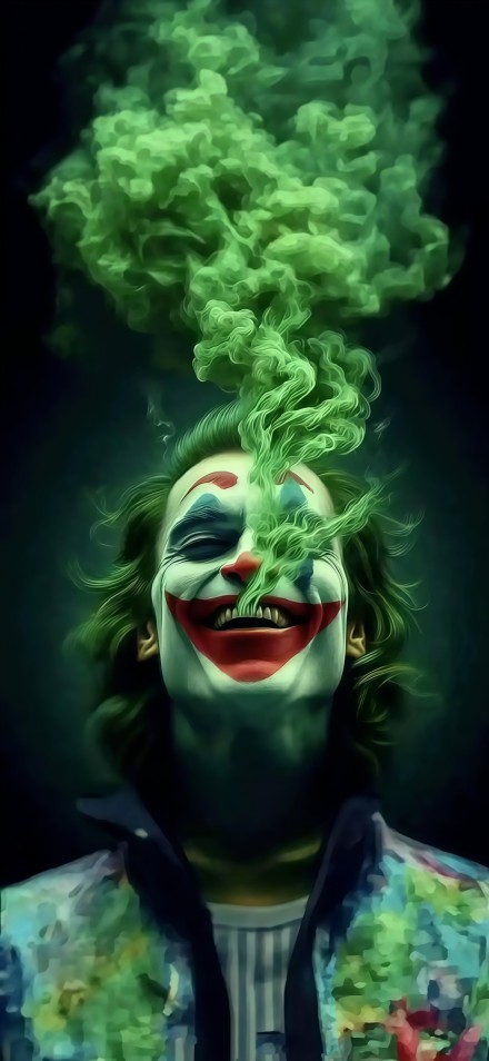 Joker exhaled thick green smoke phone wallpaper