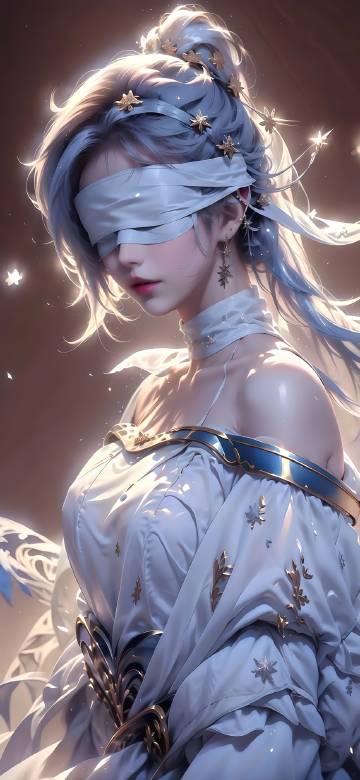Ethereal Blindfolded Goddess With Silver Hair 4K Wallpaper