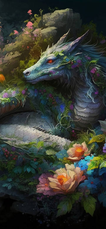 Fantasy Forest Dragon Covered in Vines