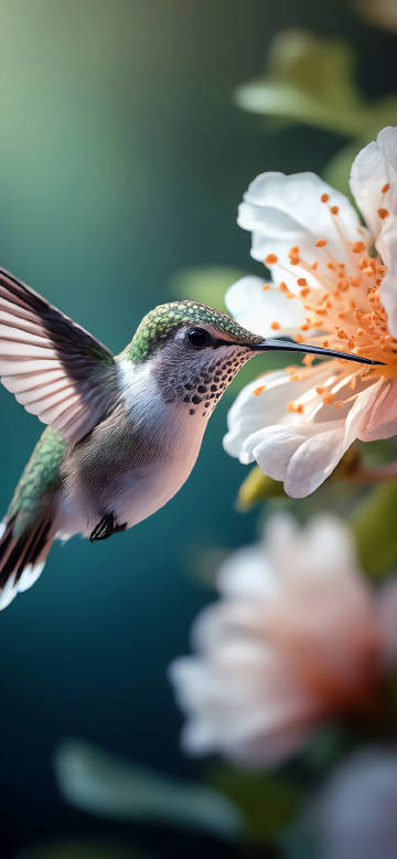Nice close-up of a hummingbird picking flowers