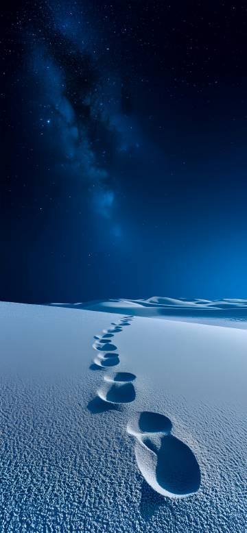 Footprints on the deep blue starry desert 4K mobile wallpaper