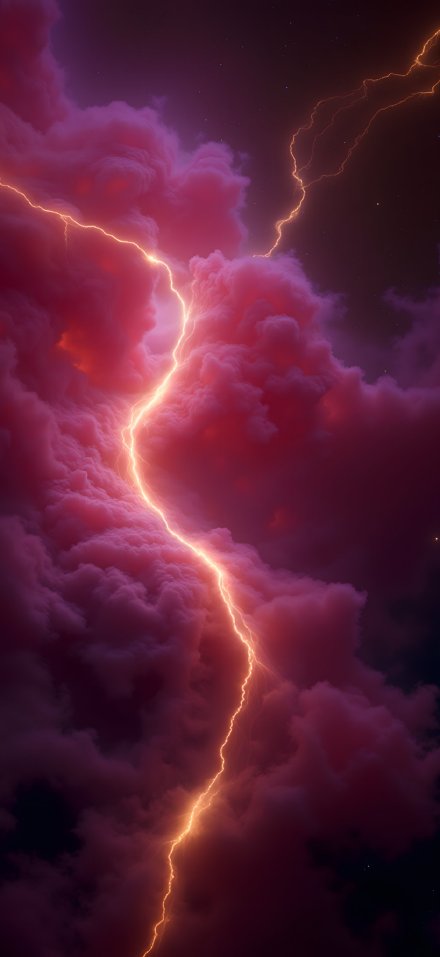 Lightning Strikes Through Pink Clouds Wallpaper 4K