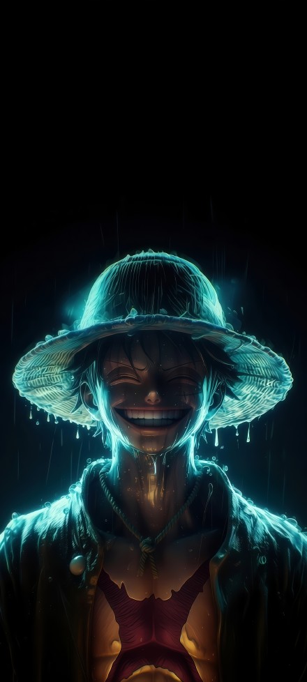 "One Piece" Luffy wears a straw hat and shows a confident smile