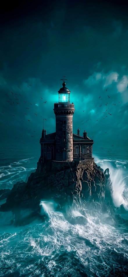 Fantasy Stormy Lighthouse Phone Wallpaper 4K