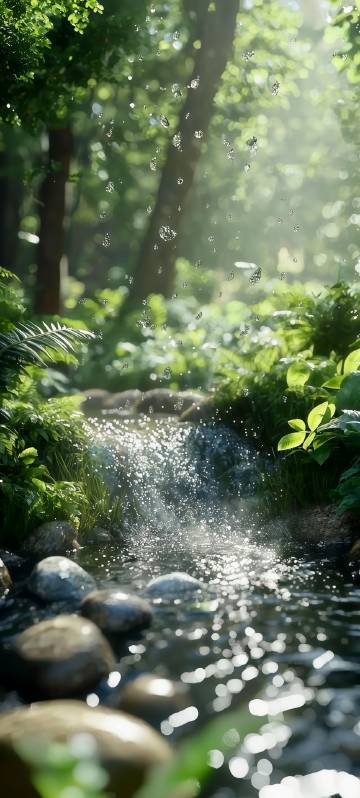 Beautiful forest stream scene phone wallpaper