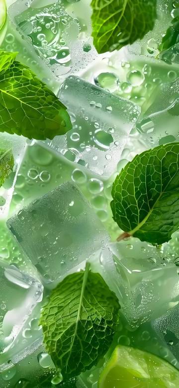 Cool mint and ice cubes