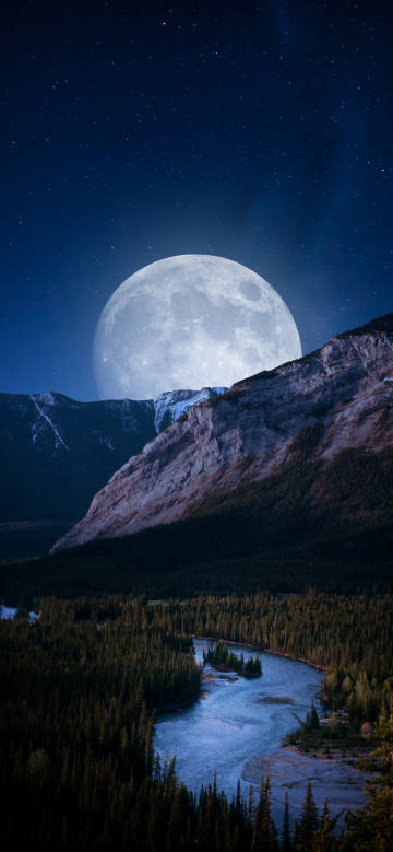 Dreamy moonlight mountains and rivers phone wallpaper