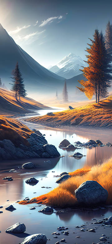 Tranquil and remote nature wallpaper: mountains, rivers, vegetation