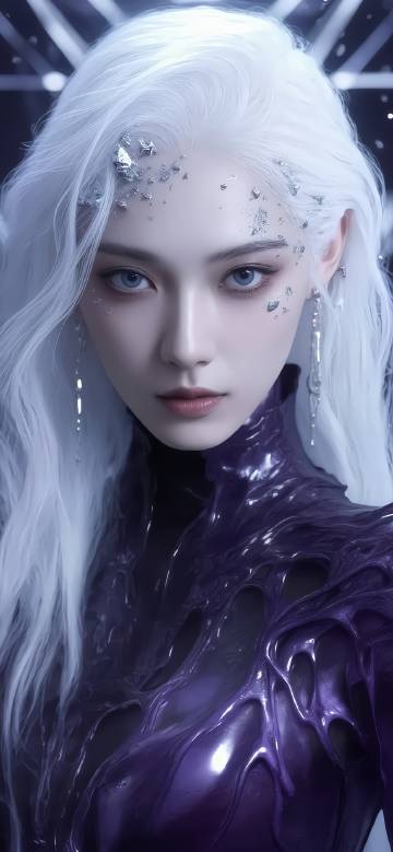 A mysterious figure with futuristic silver hair phone wallpaper