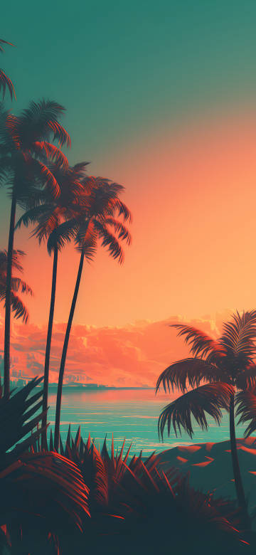 Sunset Glow Illuminates Palm Trees 4K Wallpaper