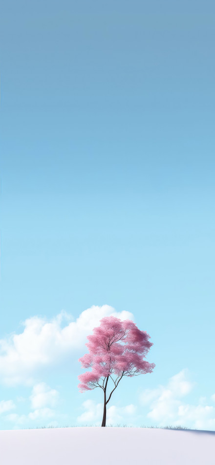 Pink tree and light blue sky simple mobile wallpaper