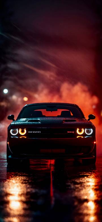 Smoky Dodge Challenger on a Rainy Night