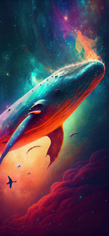 Giant Space Whale Swimming in Nebula 4K Phone Wallpaper