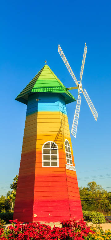 Colorful Rainbow Windmill Under Blue Sky 4K Phone Wallpaper Colorful Rainbow Windmill Under Blue Sky 4K Phone Wallpaper