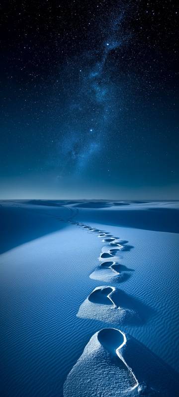 Footprints on a White Sand Dune Under a Starry Sky Wallpaper Footprints on a White Sand Dune Under a Starry Sky Wallpaper
