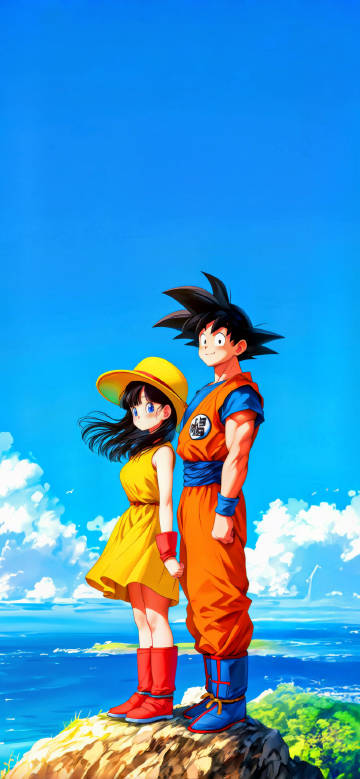Coastal Calm With Chi Chi And Goku