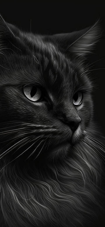 Dark Cat Portrait on Black Background 4K Phone Wallpaper