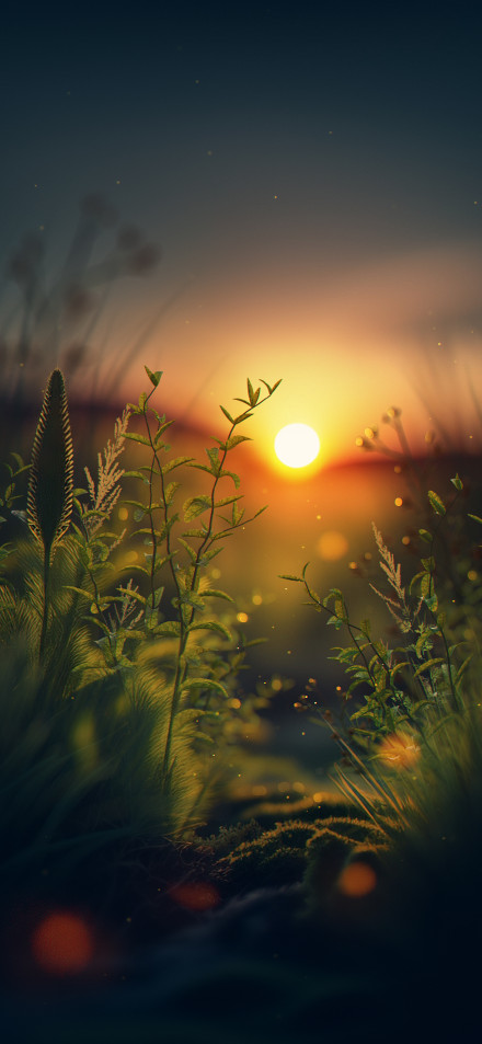 Golden Sunset in the Grass Aesthetics 4K Phone Wallpaper