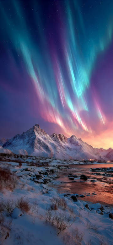 Stunning Northern Lights Over Snow-Capped Mountains Wallpaper 4K