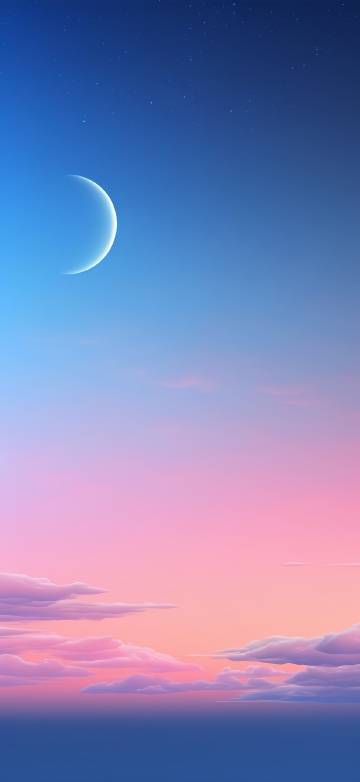 Crescent Moon Over a Pink-Blue Sky 4K Phone Wallpaper