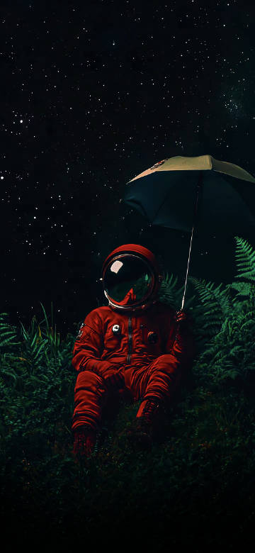 Astronaut Sitting In Green Ferns 4K Wallpaper