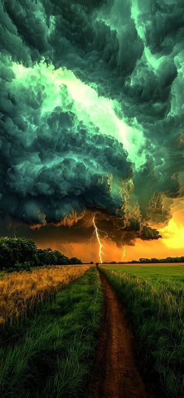 Country Path Under Green Storm Clouds 4K Wallpaper