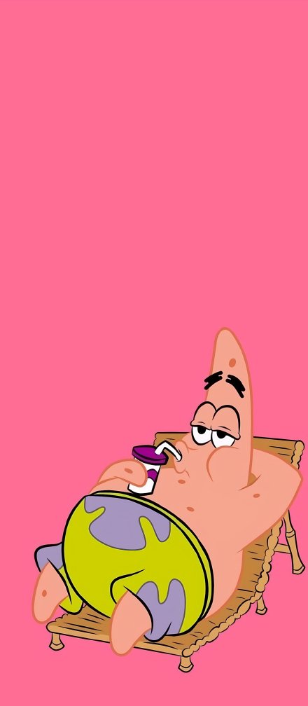 Recliner on Patrick Star drinking juice 4K wallpaper