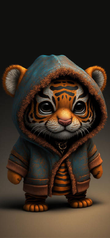 Cute Tiger Cub in Hoodie Phone Wallpaper Cute Tiger Cub in Hoodie Phone Wallpaper