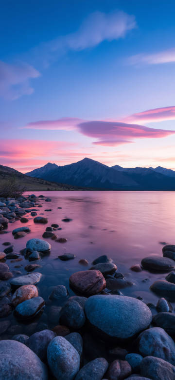 Tranquil lake at dusk landscape phone wallpaper