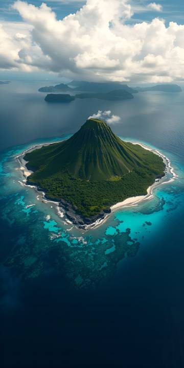Volcanic island by coral reefs phone wallpaper