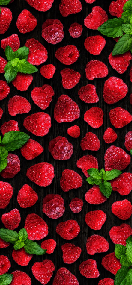 Red raspberries on a dark background phone wallpaper