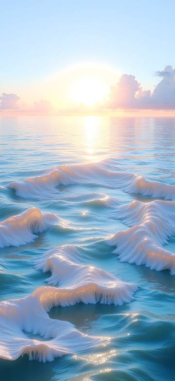 Surreal Cream Waves Calm Sunset Ocean 4K Wallpaper