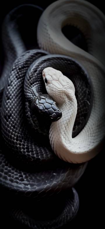 Black Snake and White Snake Close-Up