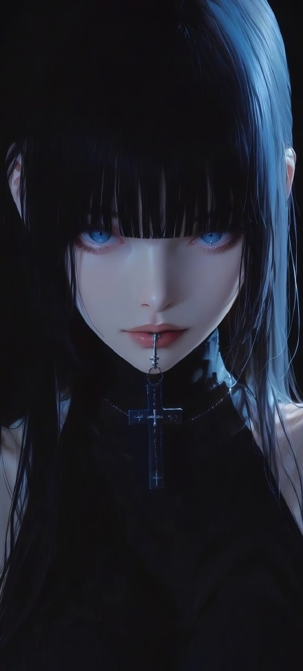 Dark style girl wearing cross accessories phone wallpaper