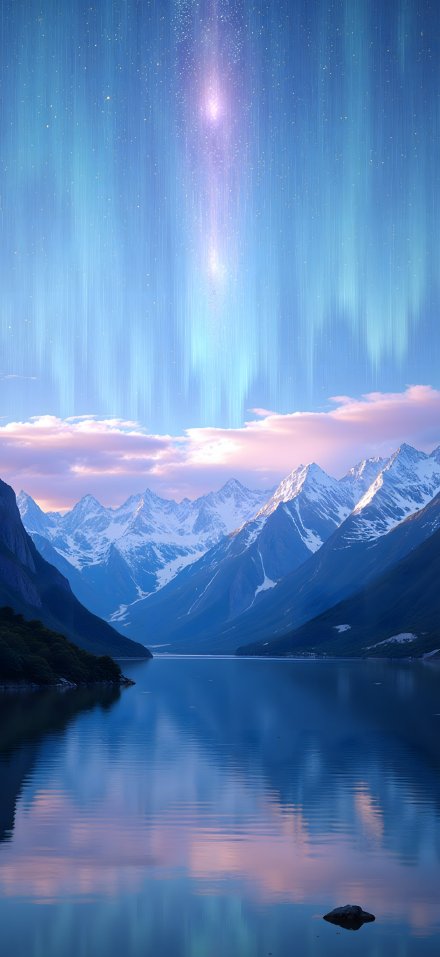 Snow-Capped Mountains and Lakes Under Dreamlike Aurora 4K Wallpaper