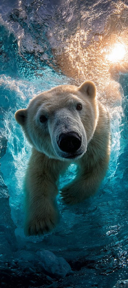 Polar Bear In Icy Water 4K Phone Wallpaper