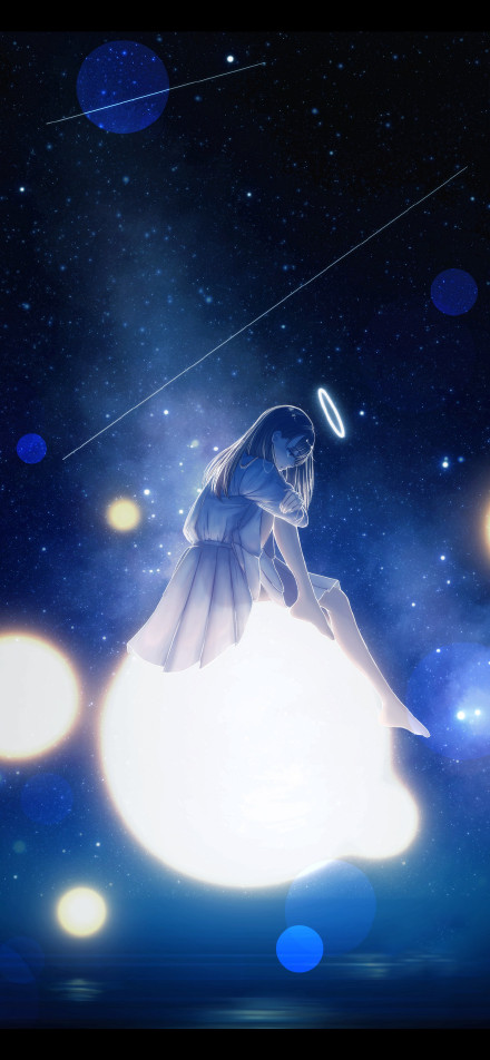 Anime girl sitting on a glowing sphere