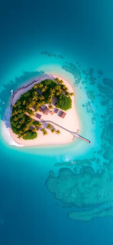 Tropical island surrounded by turquoise waters phone wallpaper