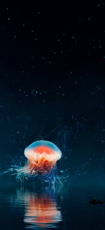 Fantasy jellyfish on the sea phone wallpaper