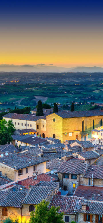 Small town in Tuscany, Italy at dusk