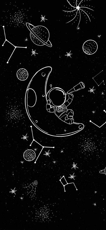 Astronaut exploring the universe with a telescope illustration phone wallpaper