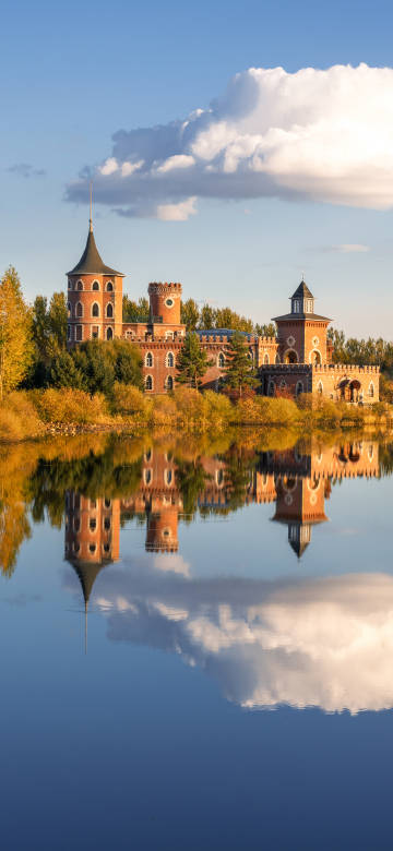 Beautiful castle reflected in the lake phone wallpaper