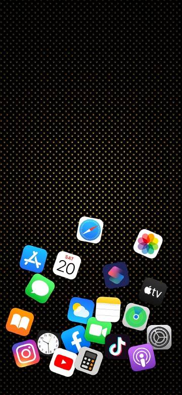 Falling iOS Icons On A Gold Mesh Background 4K Wallpaper