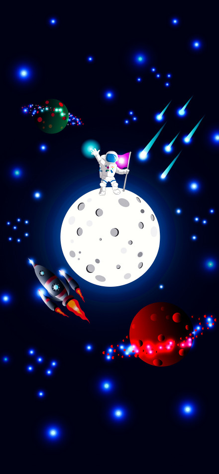 Astronaut standing on the moon holding a flag and waving phone wallpaper
