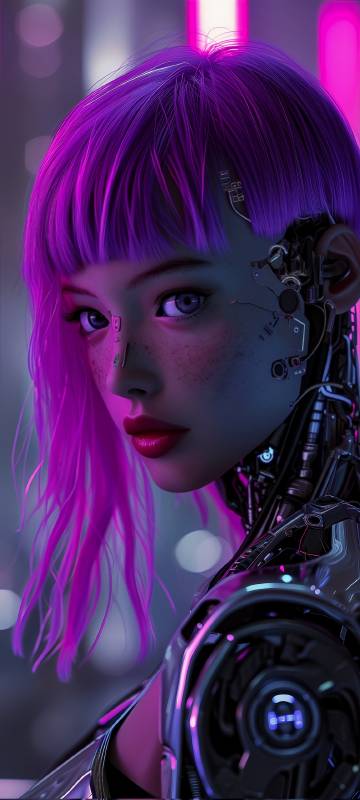 Cyberpunk Girl Portrait Phone Wallpaper