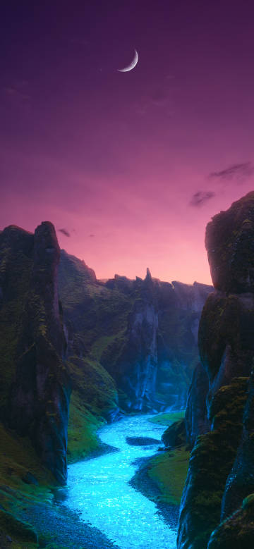 Amazing scene of canyon under moonlit night phone wallpaper