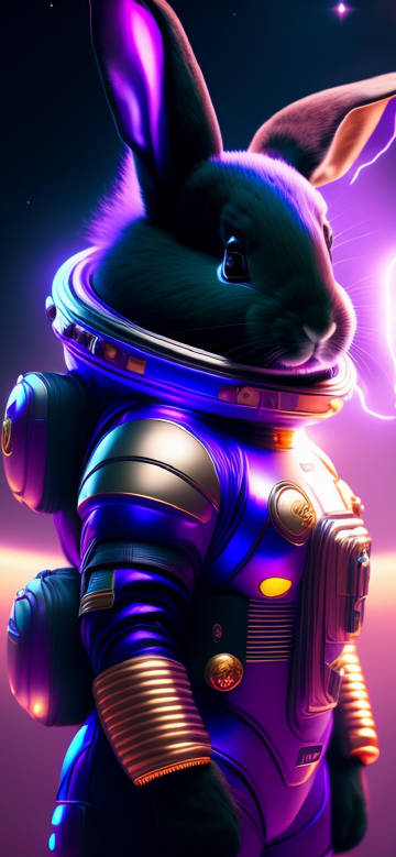 Rabbit in a purple sci-fi spacesuit phone wallpaper