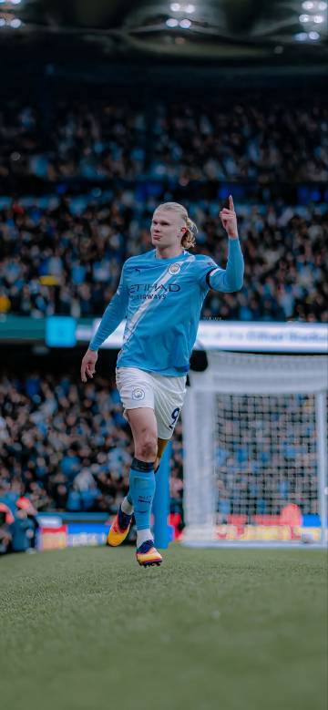 Erling Haaland Celebrating a Goal for Man City 4K Wallpaper