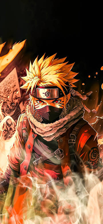 Naruto Uzumaki in a Fiery Battle Stance 4K Wallpaper