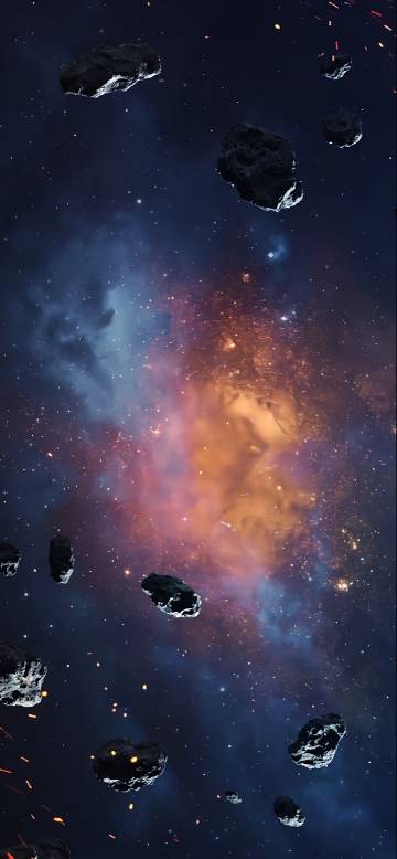Asteroid Field in a Colorful Nebula